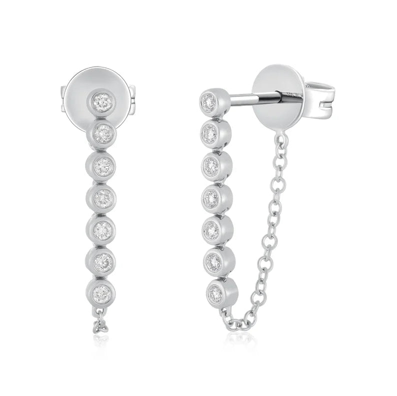 EF Collection Multi Diamond Bezel Chain Stud Earring in white gold displayed on white background.