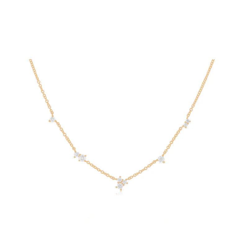 EF Collection Multi Diamond Cluster Necklace in rose gold on white background.