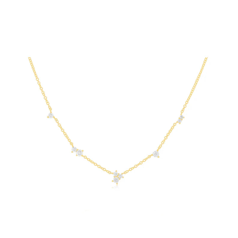 EF Collection Multi Diamond Cluster Necklace in yellow gold on white background.