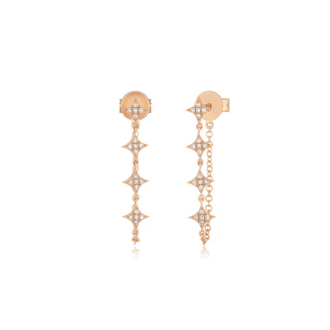 EF Collection Multi Diamond Sparkle Chain Stud Earring in rose gold on white background.