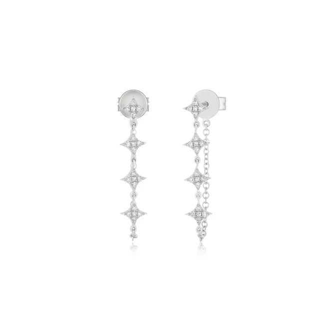 EF Collection Multi Diamond Sparkle Chain Stud Earring in white gold on white background.