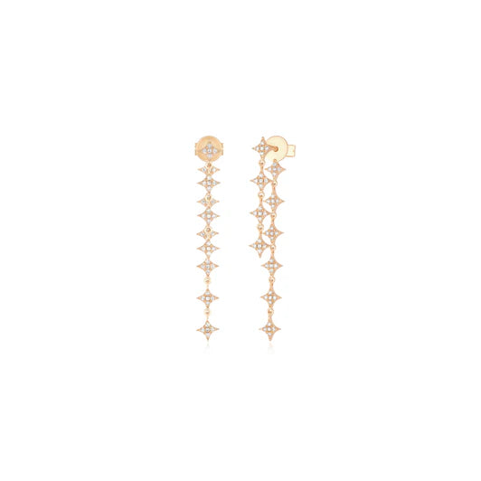 EF-Collection Multi Diamond Sparkle Drop Earrings in rose gold on white background
