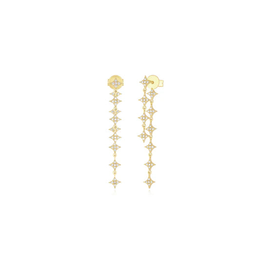 EF-Collection Multi Diamond Sparkle Drop Earrings in yellow gold on white background