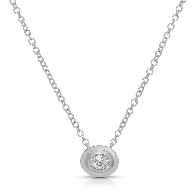 EF Collection Oval Diamond Necklace in white gold on white background.