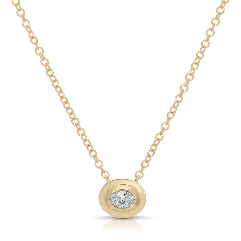 EF Collection Oval Diamond Necklace in yellow gold on white background.