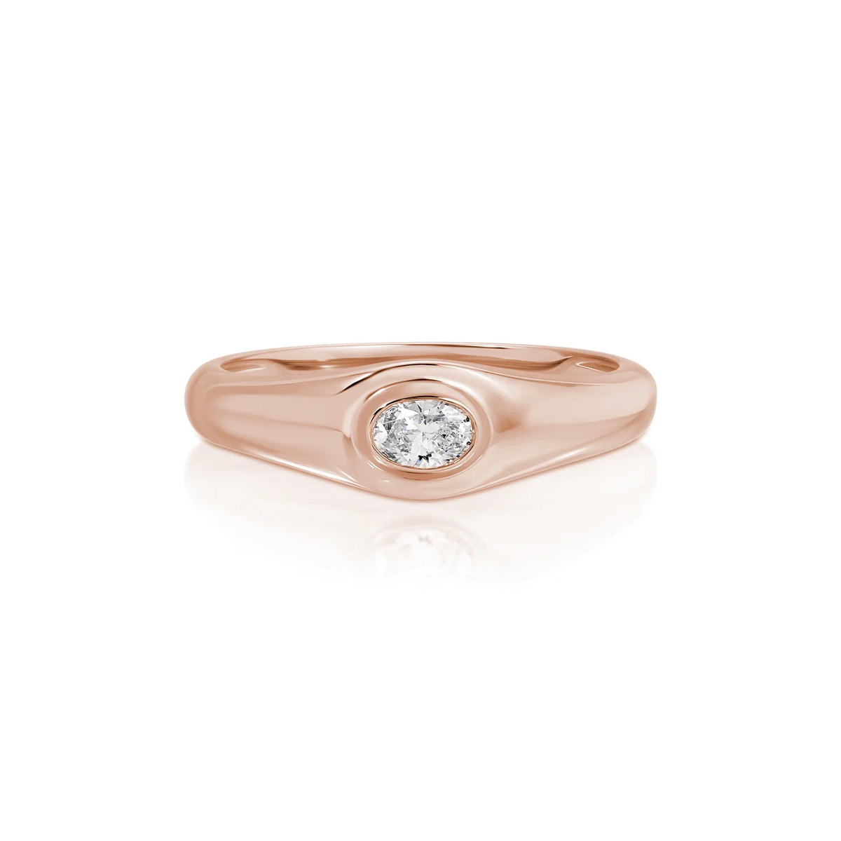 EF Collection Oval Diamond Signet Ring in rose gold on white background