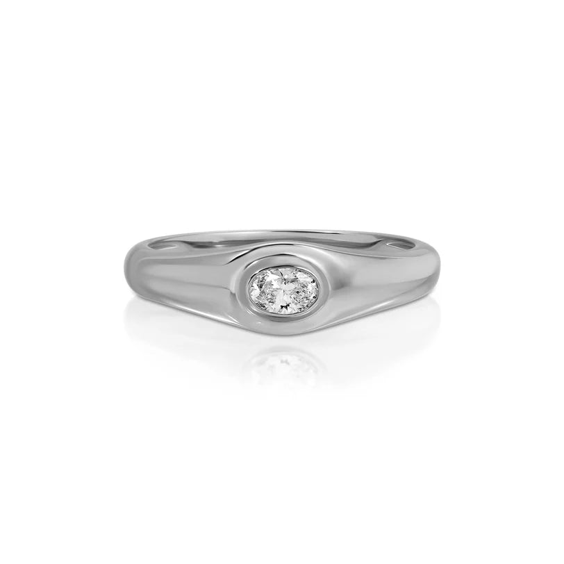EF Collection Oval Diamond Signet Ring in white gold on white background