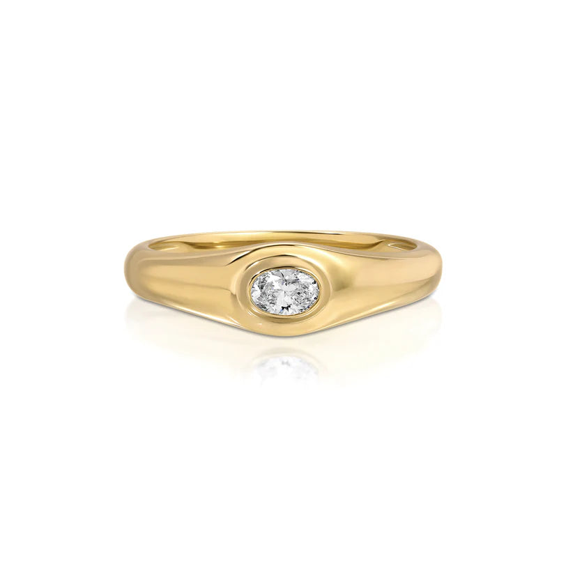 EF Collection Oval Diamond Signet Ring in yellow gold on white background