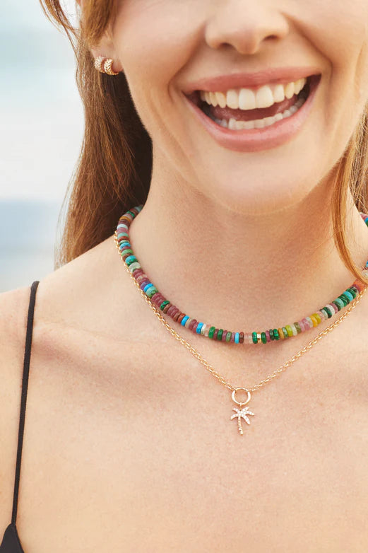 EF Collection Party Mix Rondelle Bead Necklace on models neck