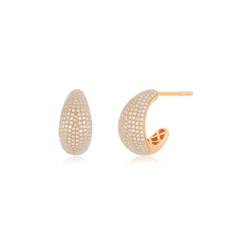 EF Collection Pavé Diamond Jumbo Dome Huggie Earrings in rose gold on white background.