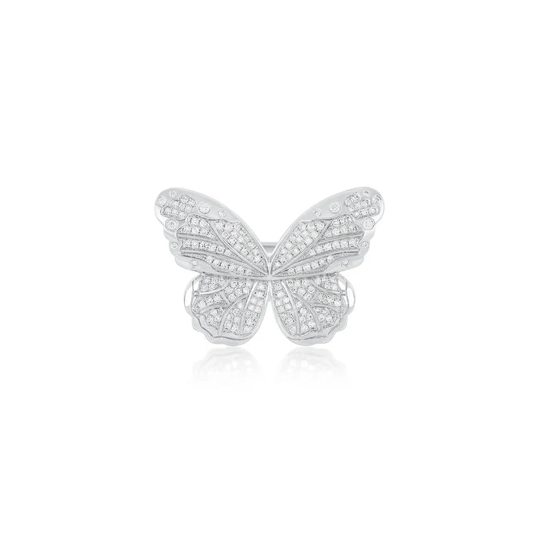 EF Collection Pavé Diamond Jumbo Butterfly Ring in white gold on white background.