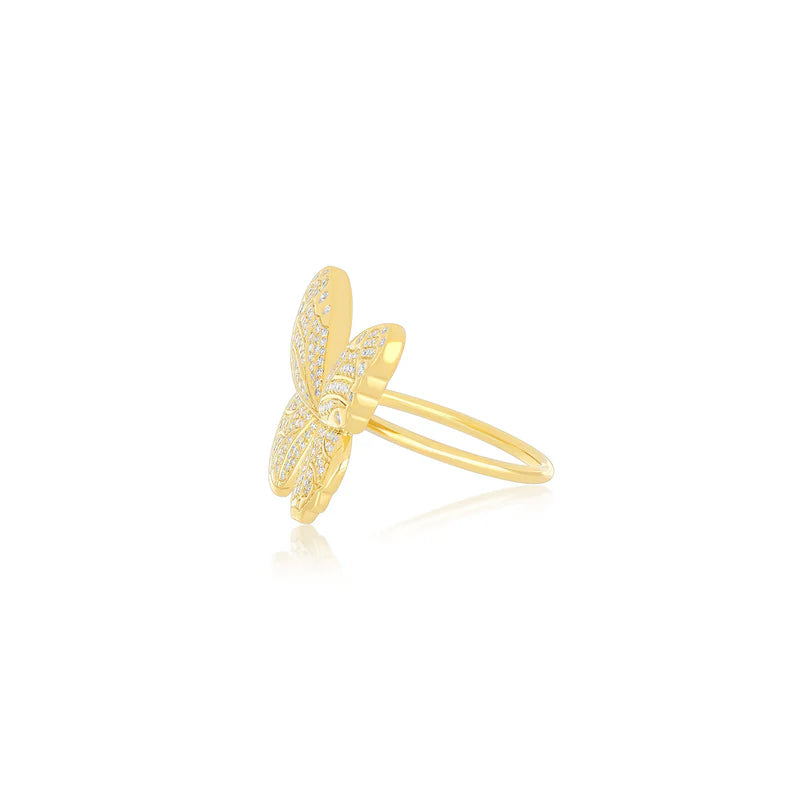 EF Collection Pavé Diamond Jumbo Butterfly Ring in yellow gold on white background backwards.