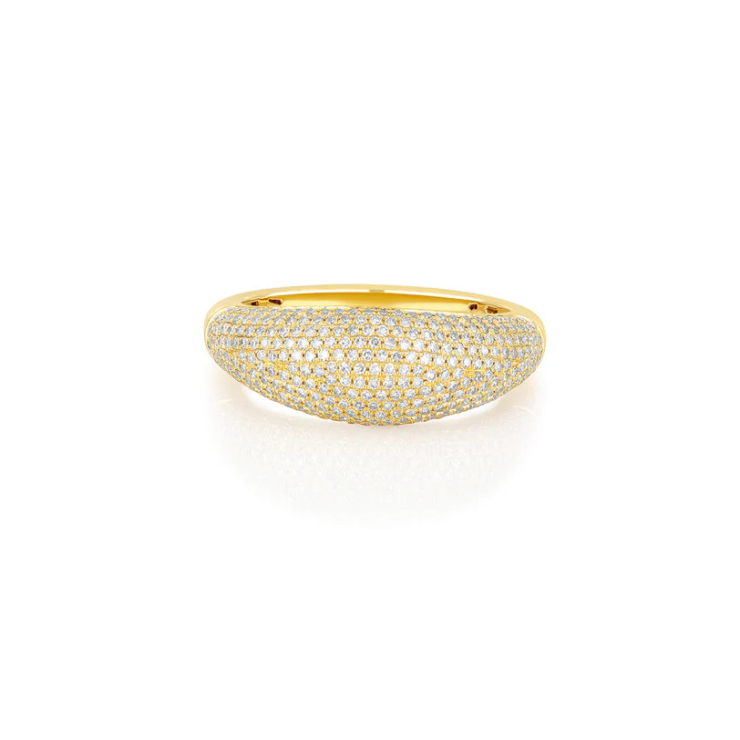 EF Collection Pavé Diamond Jumbo Dome Ring in yellow gold on white background.