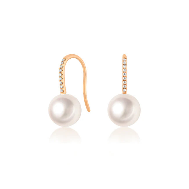 Ef collection Pearl Ball Drop Earrings in rose gold displayed on a white background.