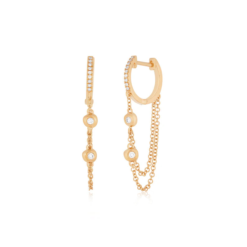 Pillow Chain Diamond Mini Huggie Earring in rose gold displayed on white background