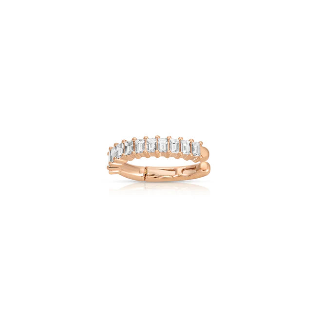 EF Collection Prong Set Diamond Baguette Ear Cuff in rose gold displayed on white background.
