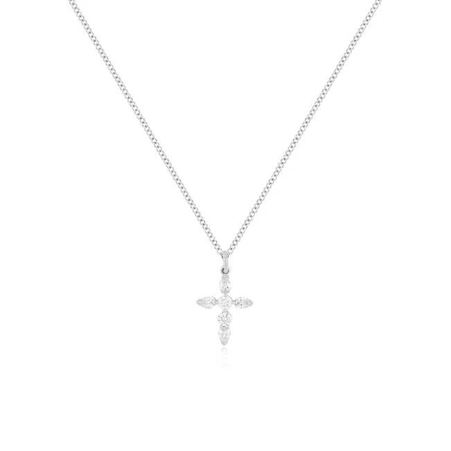 EF Collection Prong Set Diamond Cross Necklace in white gold on white background.