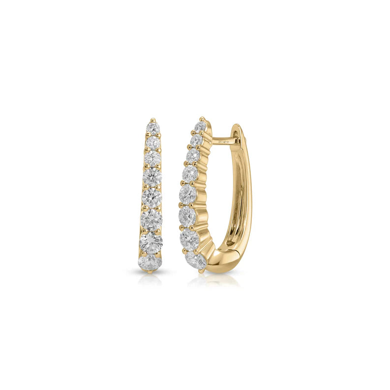 EF Collection Prong Set Diamond Maeve Hoop Earrings in yellow gold on white background.