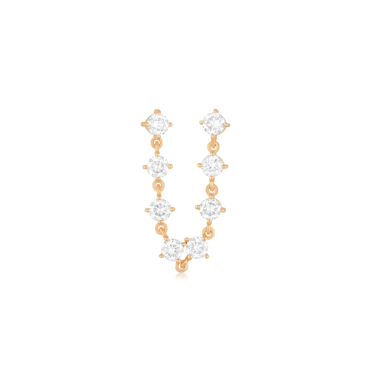 EF Collection Prong Set Double Chain Stud Earring in rose gold displayed on white background.