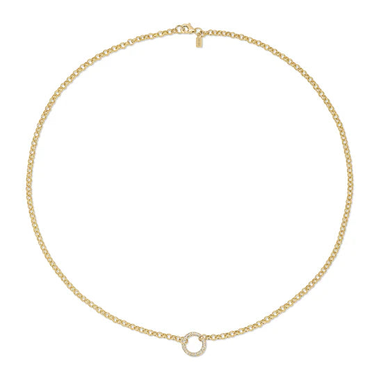 EF-Collection Rolo Chain Diamond Enhanced Necklace in yellow gold on white background