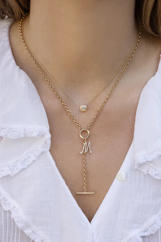 EF Collection Rolo Chain Enhanced Lariat Necklace styled on models neck
