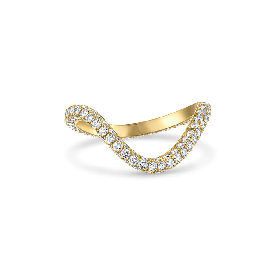 Rosario Navia Mara Curved Pave Ring in yellow gold on white background