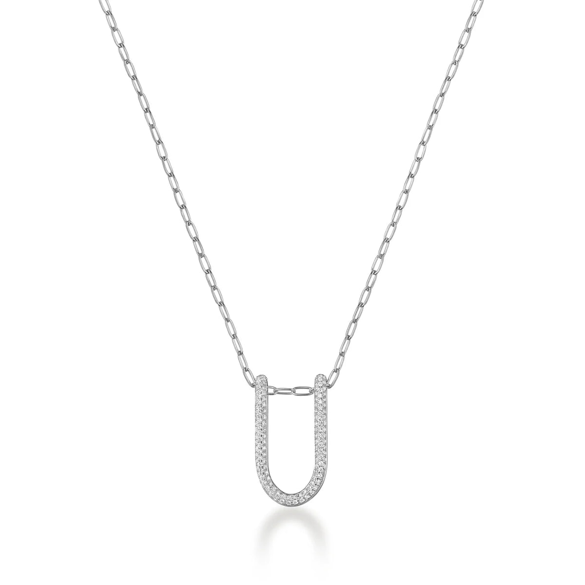 Rosario Navia Mara Medium Folded Link Pendant in white gold on white background