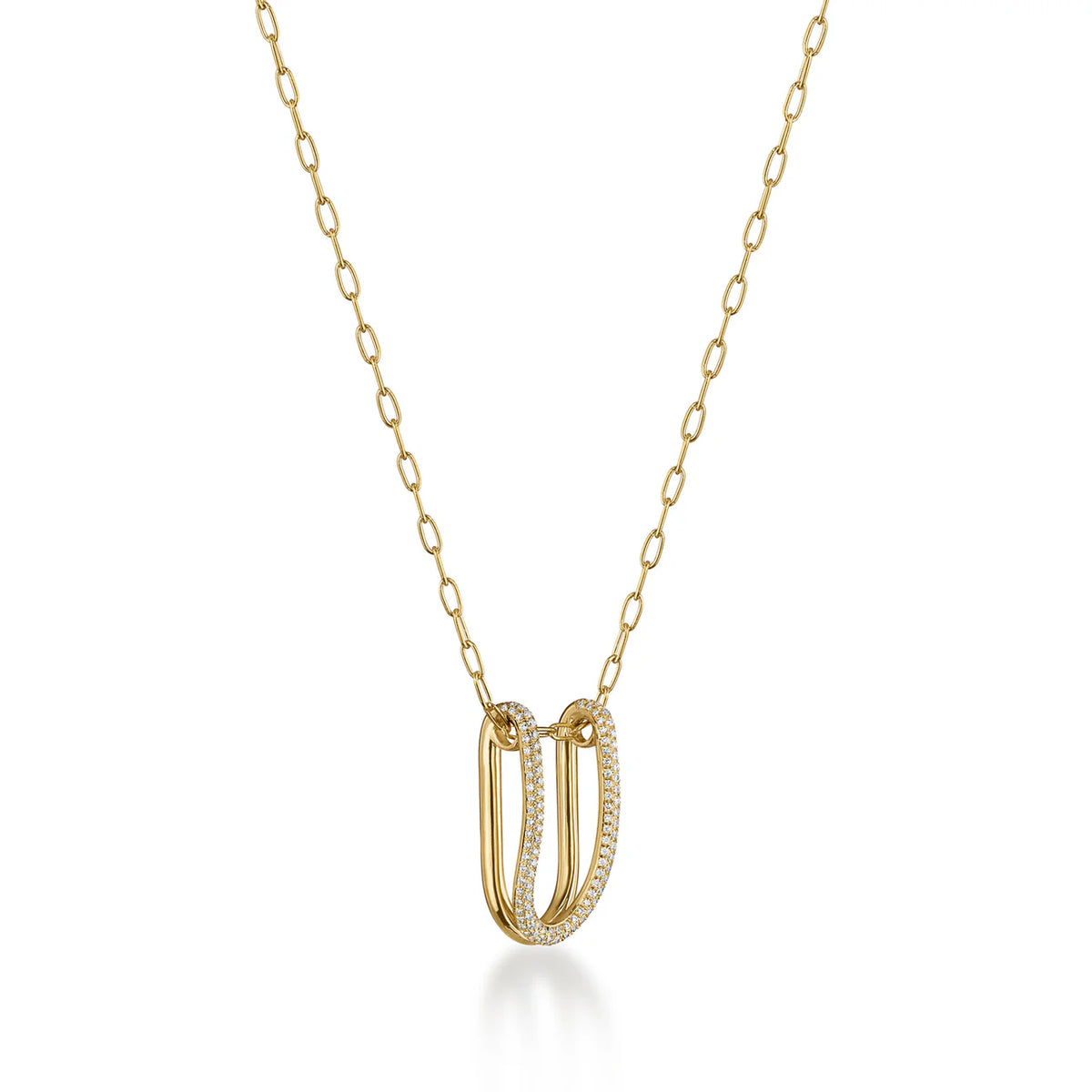 Side of Rosario Navia Mara Medium Folded Link Pendant in yellow gold on white background
