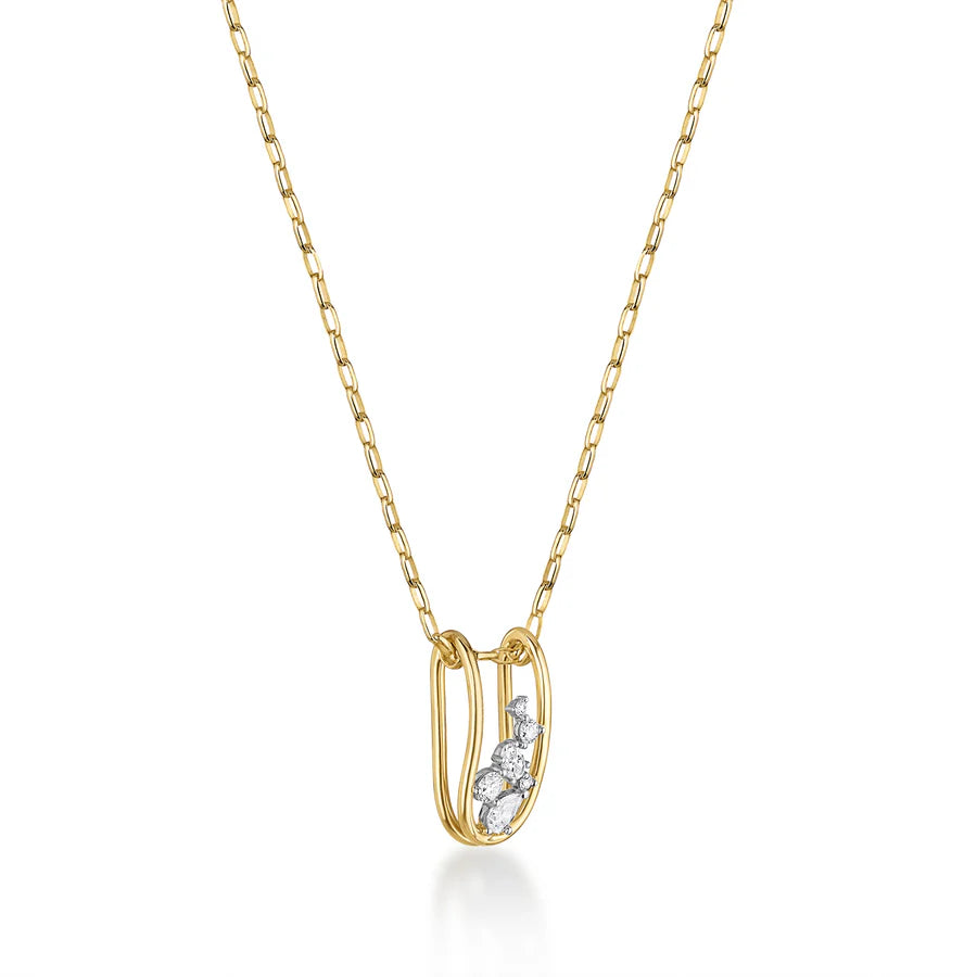 Rosario Navia Mara Small Folded Link Pendant in yellow gold on white background on the side