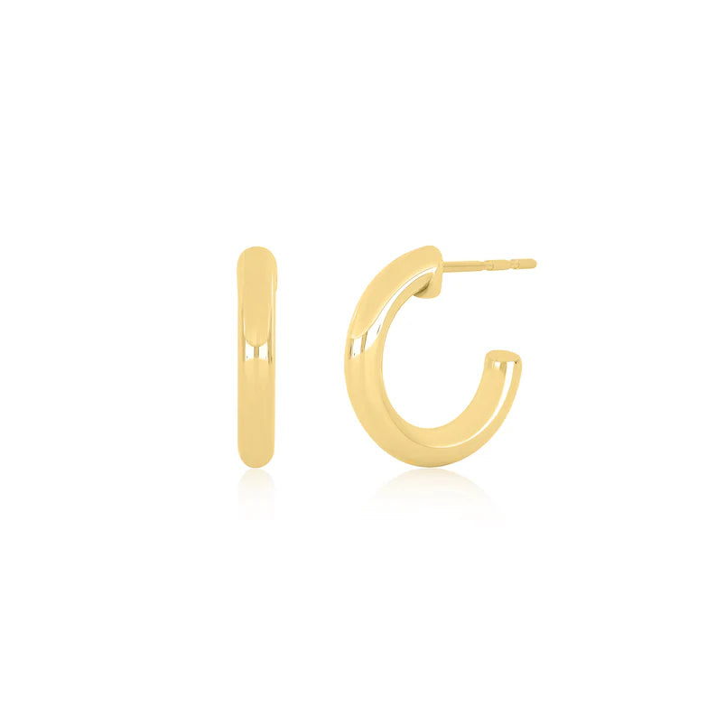 EF Collection Sasha Hoop Earrings in yellow gold on white background.