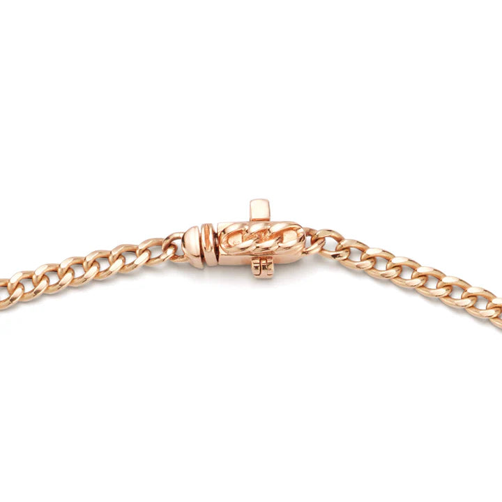 Clasp of Dana Rebecca Designs Sophia Ryan Cuban Chain Toggle Necklace in rose gold on white background