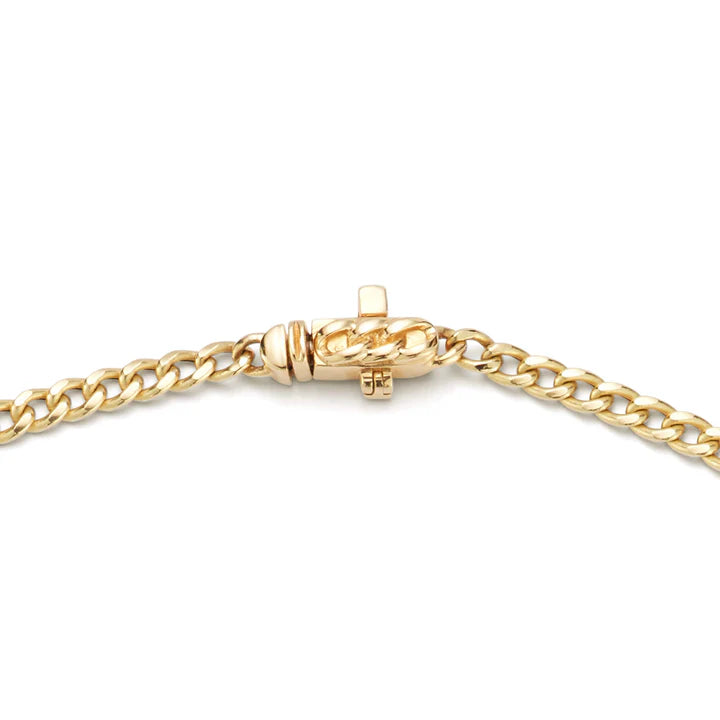 Clasp of Dana Rebecca Designs Sophia Ryan Cuban Chain Toggle Necklace in yellow gold on white background