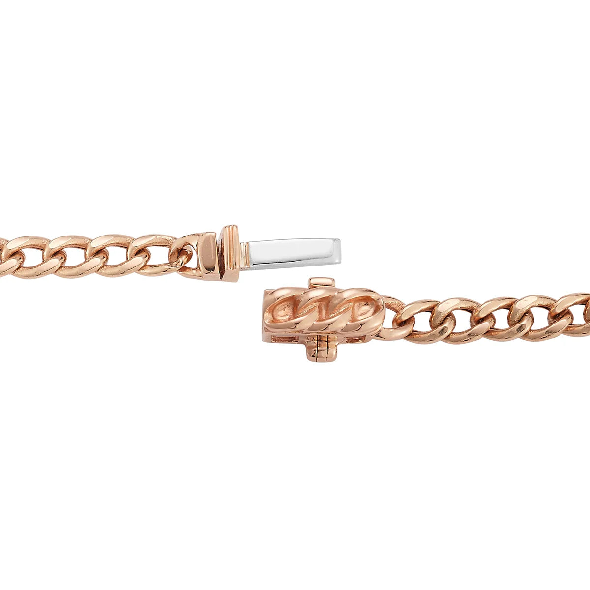 Dana Rebecca Design Sylvie Rose Cuban Chain Bar Bracelet Clasp in rose gold on white background