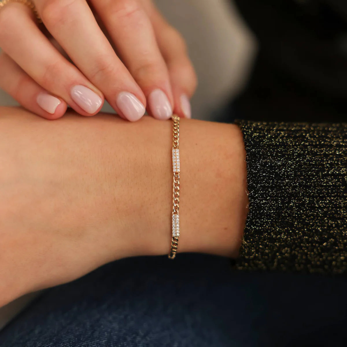Single Dana Rebecca Design Sylvie Rose Cuban Chain Bar Bracelet in yellow gold