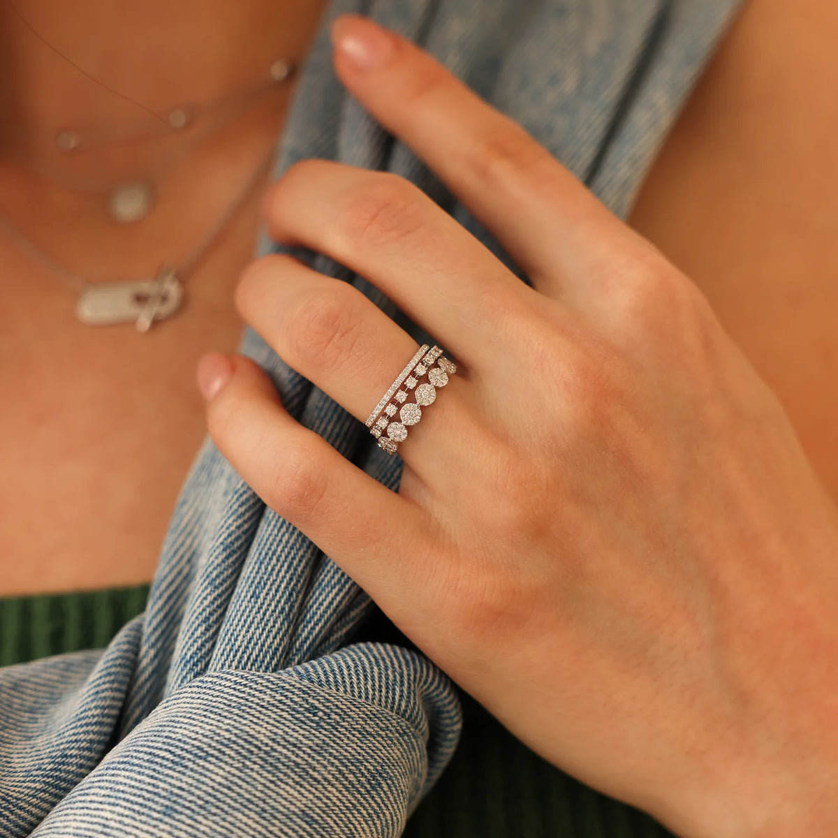Dana Rebecca Designs Taylor Beth Eternity Band Ring in white gold styled on models finger