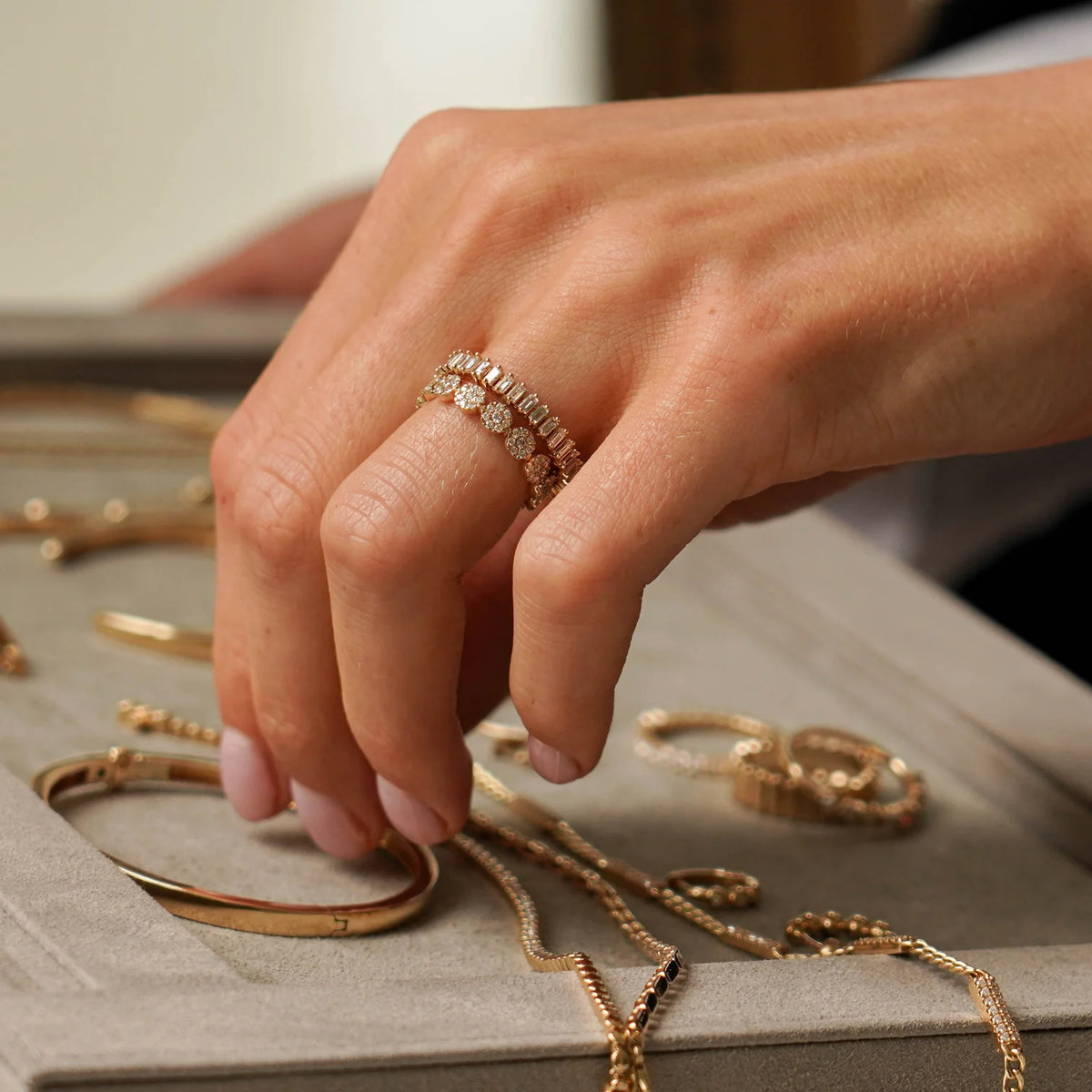 Dana Rebecca Designs Taylor Beth Eternity Band Ring in rose gold on models finger