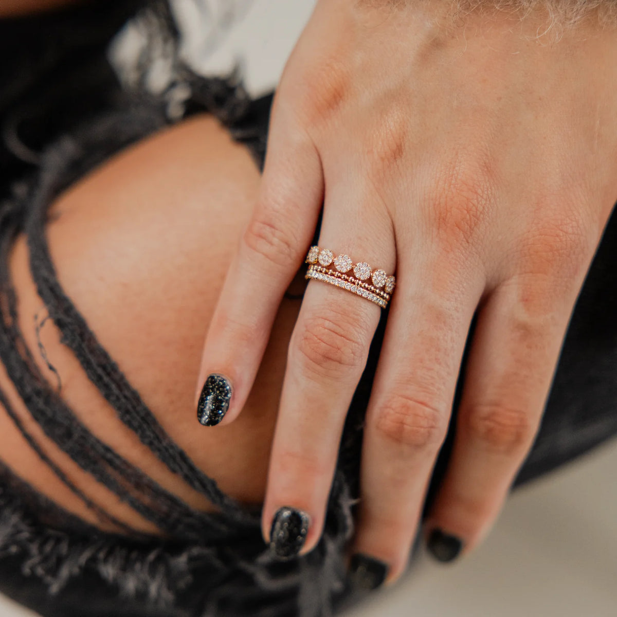 Dana Rebecca Designs Taylor Beth Eternity Band Ring in rose gold styled on models finger