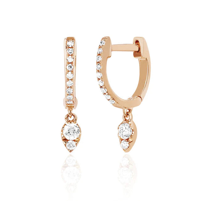 EF Collection Teardrop Diamond Mini Huggie Earring in rose gold on white background.