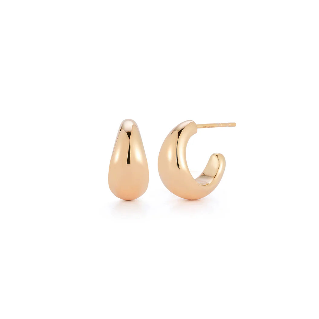 EF-Collection The Gold Jumbo Dome Huggie Earrings in rose gold on white background