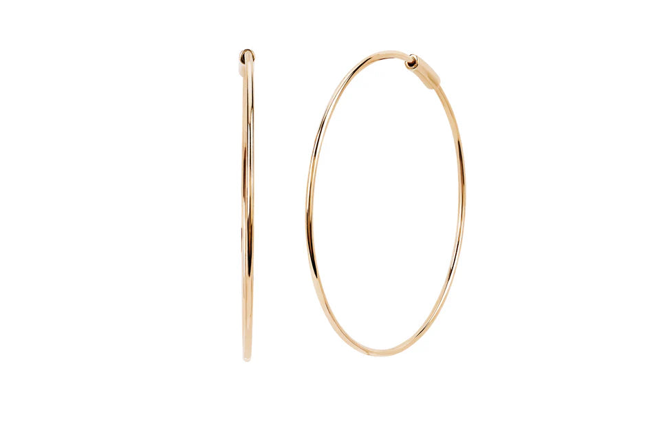 EF Collection The Perfect Gold Hoop Earrings in rose gold on white background.