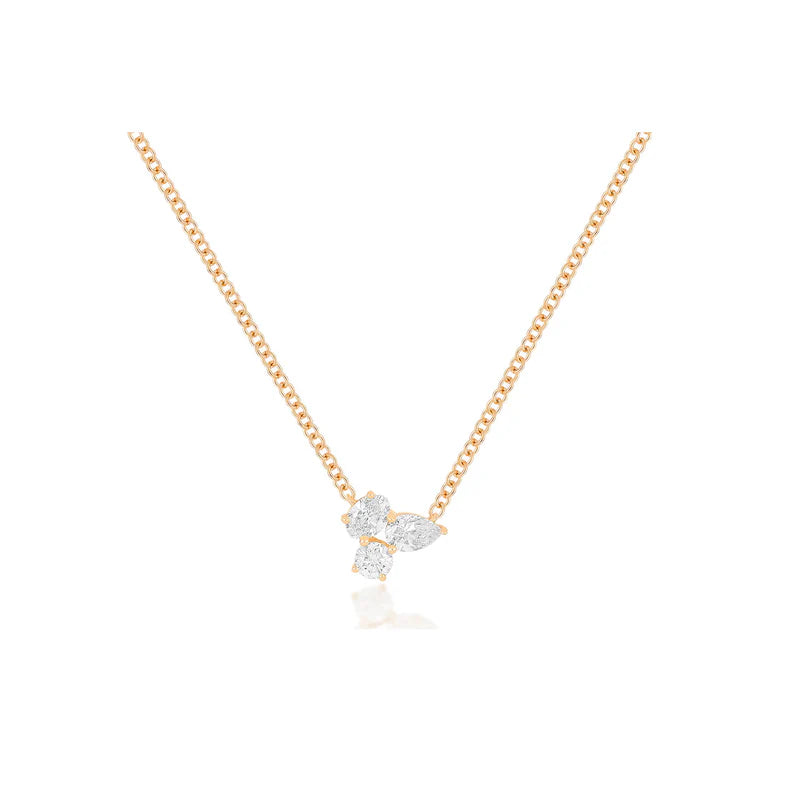 EF Collection Triple Diamond Cluster Necklace in rose gold on white background