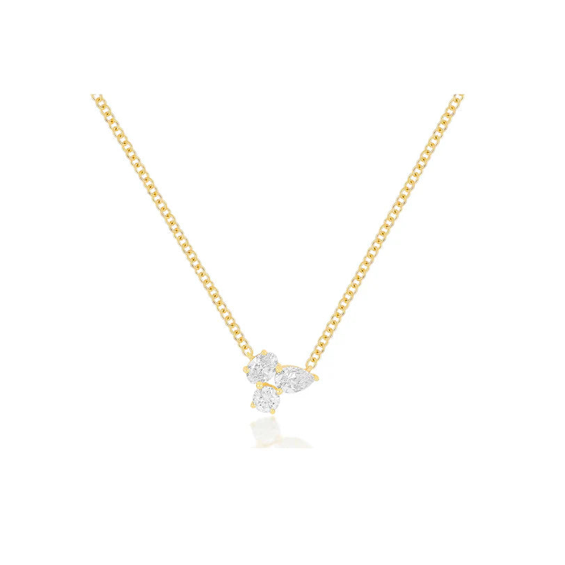 EF Collection Triple Diamond Cluster Necklace in yellow gold on white background