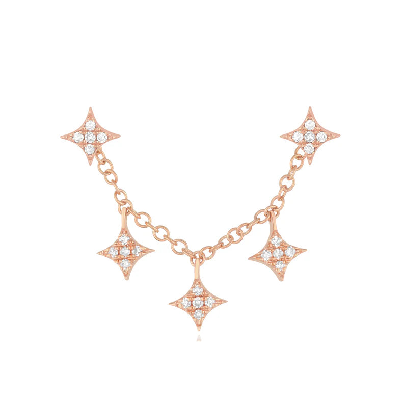 EF Collection Triple Diamond Sparkle Stud Earring Charm with Sparkle Studs in rose gold on white background.