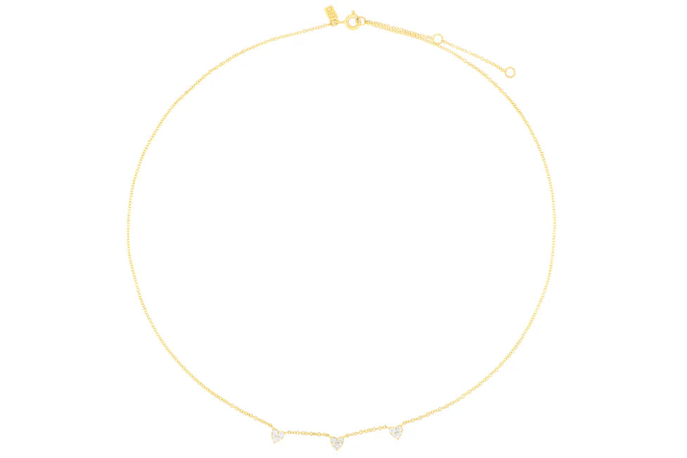 Full photo of EF Collection Triple Full Cut Diamond Heart Necklace in yellow gold on white background.