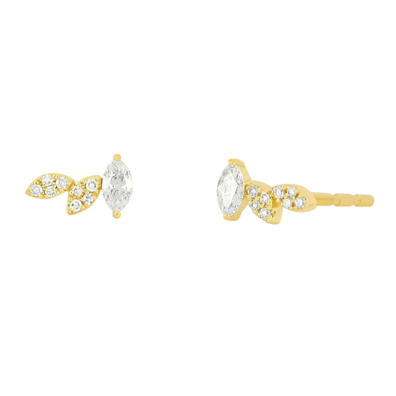 EF Collection Triple Marquise Stud Earring in yellow gold on white background