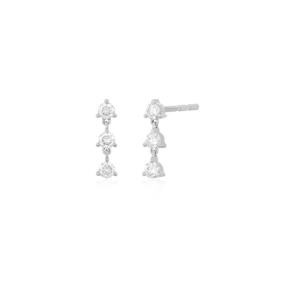 EF-Collection Triple Prong Set Diamond Stud Earrings in white gold on white background