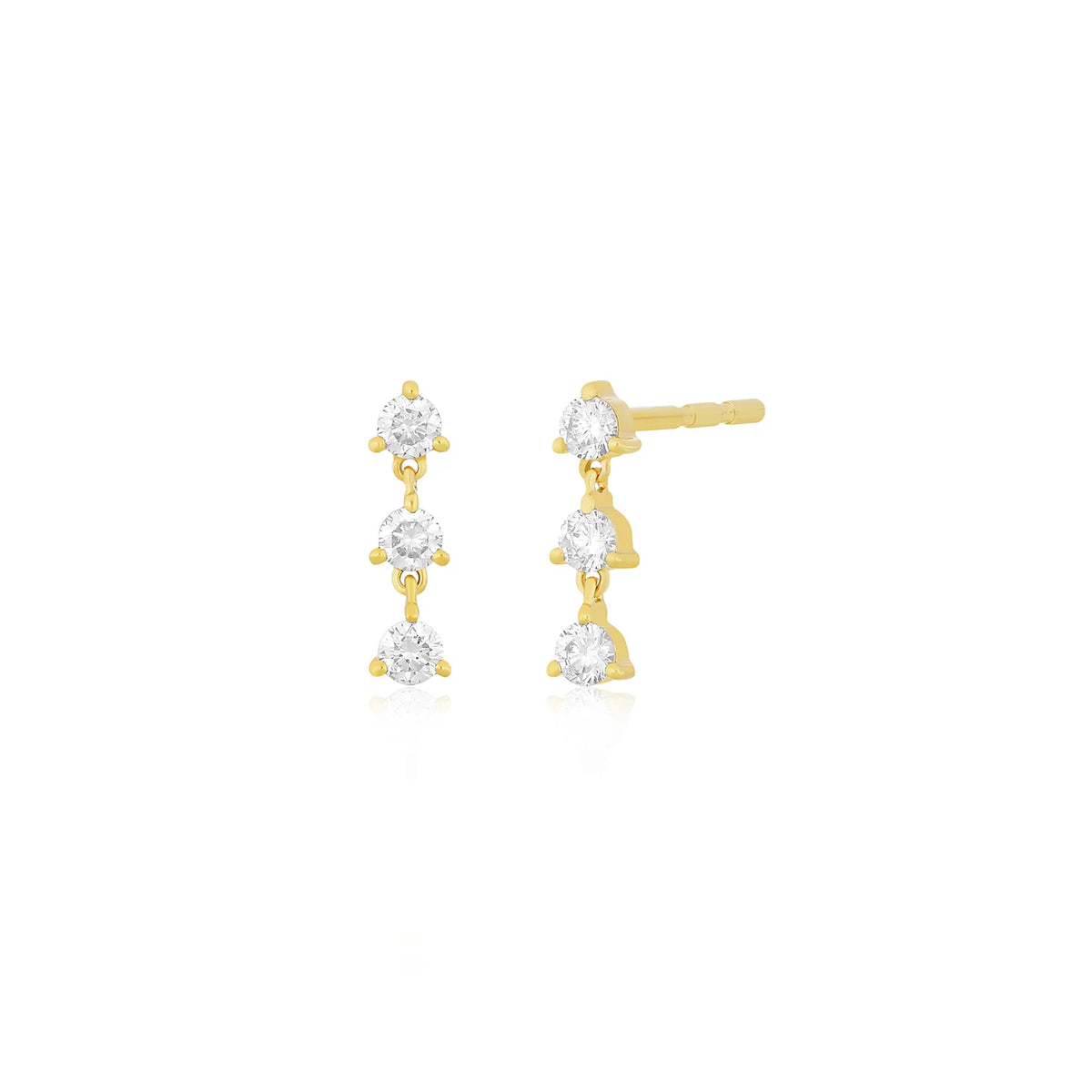 EF-Collection Triple Prong Set Diamond Stud Earrings in yellow gold on white background