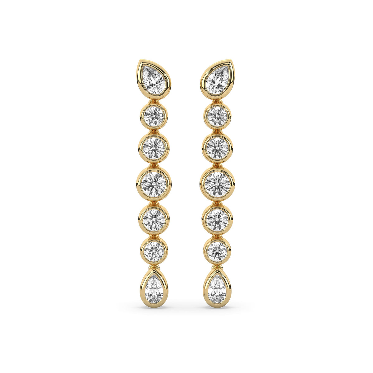 Round & Pear Long Drop Stud Earrings