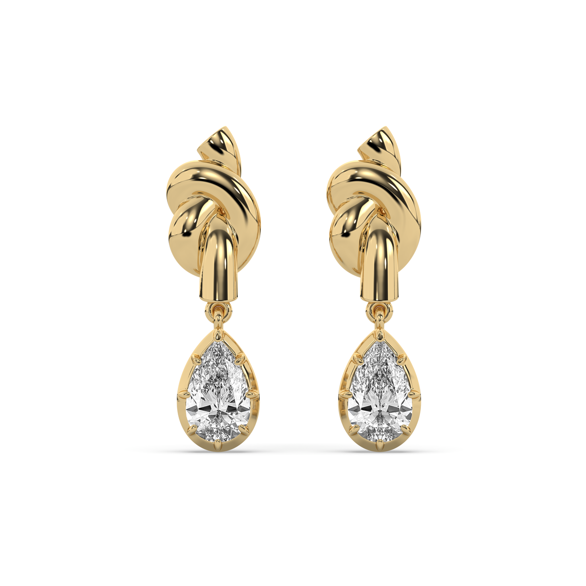 Knot Pear Diamond Drop Earrings