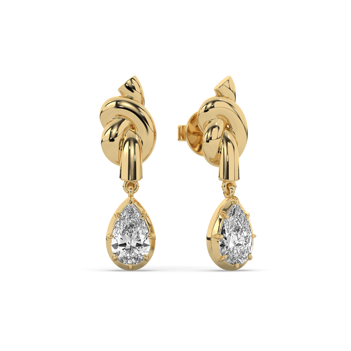 Knot Pear Diamond Drop Earrings
